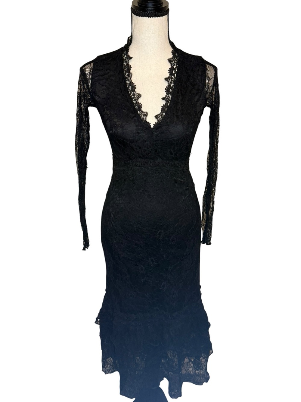 Rachel Parcell Black Lace V-Neck Long Sleeve Midi Dress - Picture 2 of 7